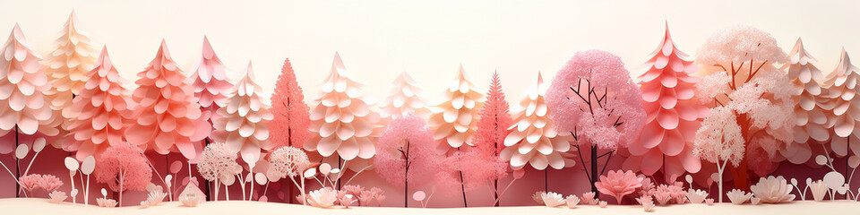 paper sculpture nature landscape row long background.