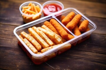 Poster - arranging mozzarella sticks in snack box for take away