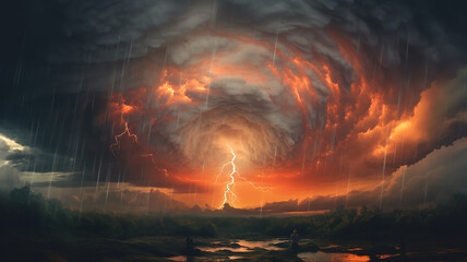 Wall Mural - tornado disaster sunset bright colors meteorology.