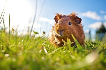 Sticker - fluffy guinea pig exploring a patch of grass