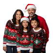 © SuperPixel Inc - asian family in a Santa cap hat and a Christmas sweater isolated on a white transparent background