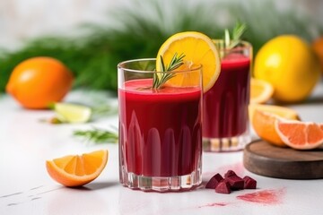 Wall Mural - freshly squeezed beetroot and carrot juice in a clear glass