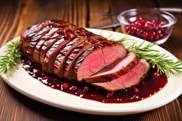 Poster - beef brisket slices glazed with barbecue sauce