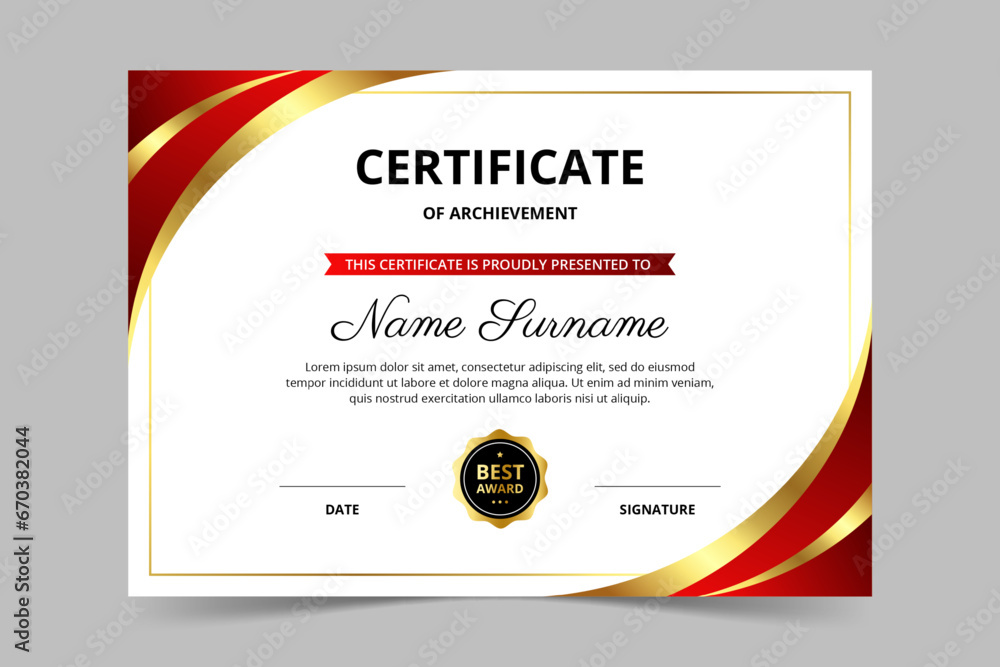 Modern elegant red and gold certificate template. Appreciation for ...