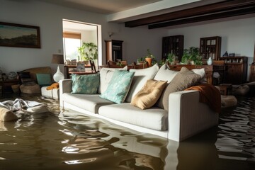 Wall Mural - flooded living room due to heavy rain