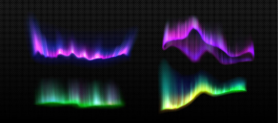 Wall Mural - northern aurora light and night polar borealis vector. isolated transparent boreal with green and pu