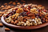 Fototapeta  - a plate full of tree nuts showing nuts allergy