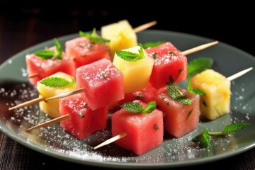 Sticker - skewer with cubes of watermelon and pineapple pieces