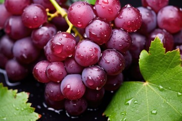 Wall Mural - grapes with water droplets on leaves