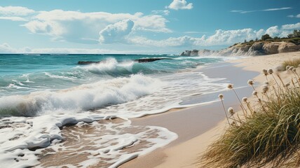 Wall Mural - Calm sea coast with beautiful wind waves