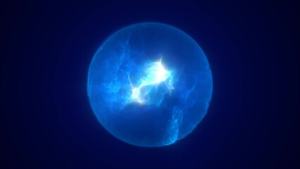 Wall Mural - energy abstract blue sphere of rapidly shimmering glowing liquid plasma, electric magic round energy