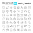 2D editable black big thin line icons set representing moving service, isolated vector, linear illustration.