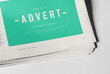 © Khaled - Newspaper Advertising Banner on Magazine, Brochure Mockup 3D Rendering