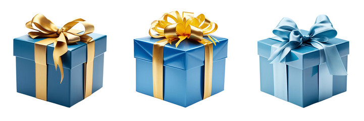 a set of blue gift boxes isolated on a transparent background