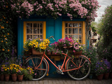 A Bicycle With Full Of Flowers