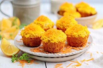 Poster - bright orange carrot muffins with shredded carrot decor