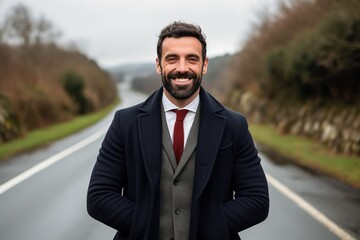 A young man walks on the street