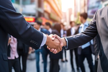 Wall Mural - Businessmen shake hands with a partner