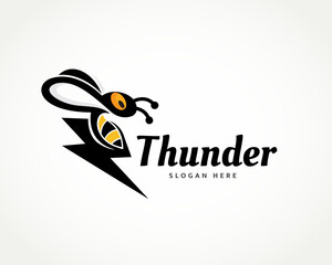 Wall Mural - Flying attack thunder bee logo design template illustration inspiration