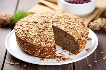 Poster - homemade sprouted grain bread on ceramic dish