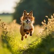 illustration of A stunning and vibrant photograph of a playful fox, Generative ai