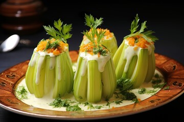 Wall Mural - pumpkin celery stem salad with cheese cream