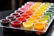 tray of differently flavored jello shots