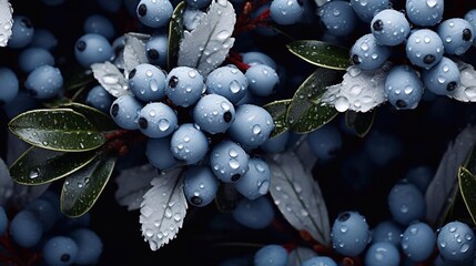 Wall Mural - Close up of  tree branches with berries seamless background. New year card with ai generation