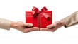 © Kowit - Closeup on hands woman giving a gift box man for Birthday, Christmas and New year on white background.