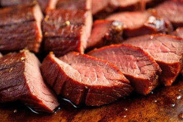 Wall Mural - close-up of thick-cut brisket slices