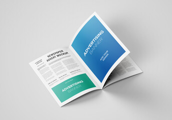 Newspaper Advertising Magazine Brochure Mockup 3D Rendering White Background