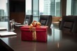 swanky unopened gift on an executives table