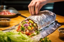 Hand Wrapping A Fresh Chalupa In Foil