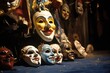 close-up of theater props and masks