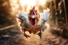 Chicken Running I The Wild On A Sunny Day, Motion Blurred, High Speed, Egg Chicken, Hunted Chicken