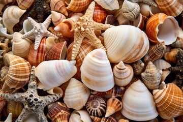 Canvas Print - a cluster of seashells collected from a beach