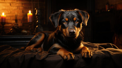 Wall Mural - Rottweiler's Resonance: Embrace the Essence of Rottweiler Puppies in Wallpaper Form - Generative AI