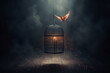 An open birdcage with a bird taking flight signifies the profound joy and liberation experienced through newfound freedom
