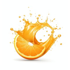 Poster - Water splash on fresh orange with leaves isolated on white background.