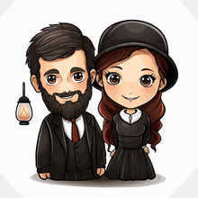Amish Couple Hand-drawn Comic Illustration. Amish Couple. Vector Doodle Style Cartoon Illustration