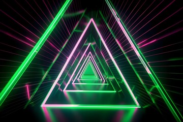 Wall Mural - Triangle neon lights line endless tunnel