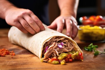 Sticker - human hand wrapping a pulled pork burrito