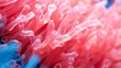 Extreme close-up of abstract blurred underwater coral, vibrant coral pink and deep sea blue hues, in the style of gradient blurred , 