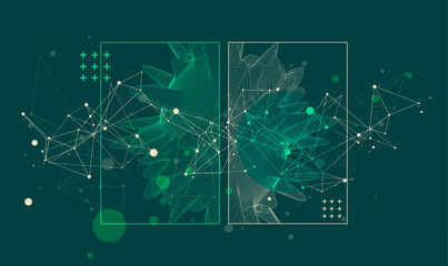 Modern science or technology elements in square. Trendy abstract background. Surface illustration. Hand drawn vector art