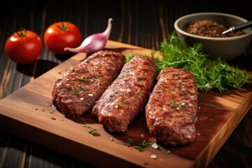 german sausages on a wooden chopping board