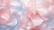 Extreme close-up of delicate flower petals, pale rose pinks and subtle azure blues, in the style of botanical photography,