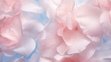 Extreme Close-up Of Delicate Flower Petals, Pale Rose Pinks And Subtle Azure Blues, In The Style Of Botanical Photography,
