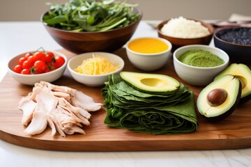 Wall Mural - deconstructed view of turkey and avocado wrap ingredients