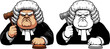 elderly stern judge in a white wig with a wooden gavel in his hand