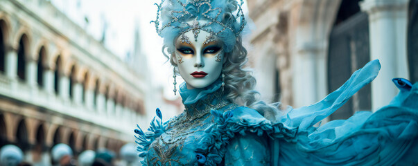 A woman wearing an intricate mask at the Venice Carnival